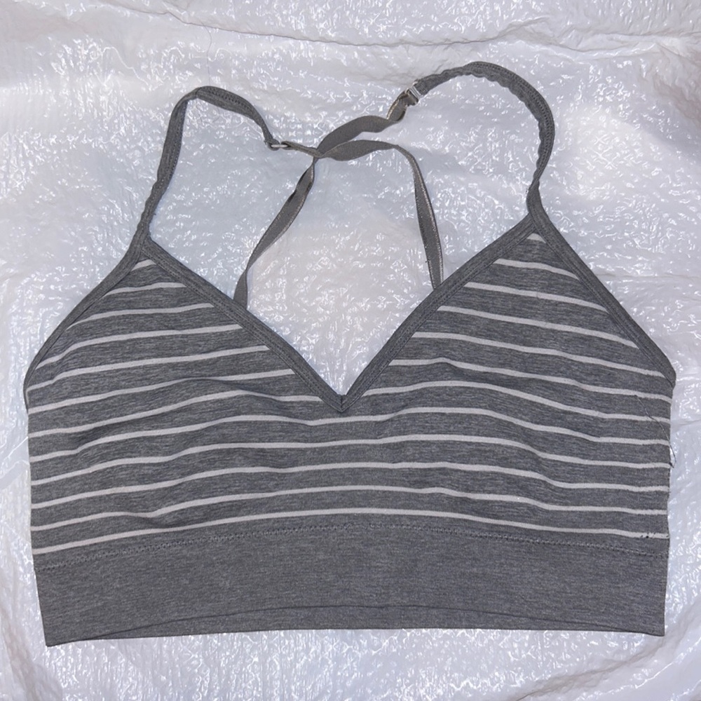 Worn Walmart brand training bra Size: medium color: grey and white
